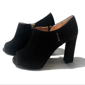 PRADA Peep Toe Suede Booties